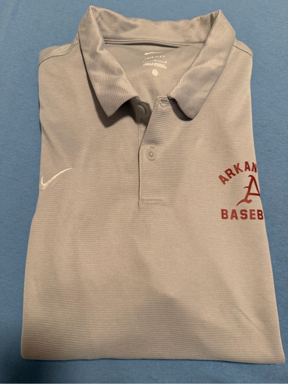 Nike Men’s Gray Heather stripe style Polo NWT size Large Arkansas Baseball Logo